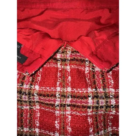 Ann Taylor Plaid Fringe Tweed Skirt Classic Red 578511 Sz 4 Top Of Knee NWOT - Picture 5 of 16